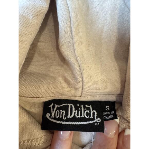 Von Dutch Hoodie Mens Small Beige Tan Pullover Fleece Winged Eyeball AOP Graphic - Picture 4 of 9